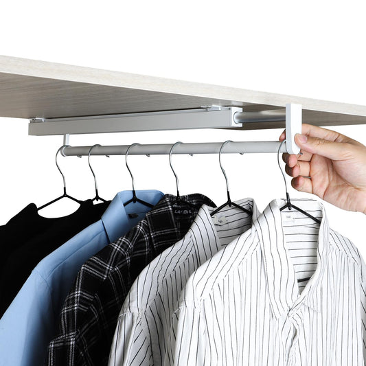 BaiNong Pull Out Closet Rod - White, 21-1/4 Inch, Telescopic Trouser Rack for Shallow Cabinet, Organize Pants & Clothes