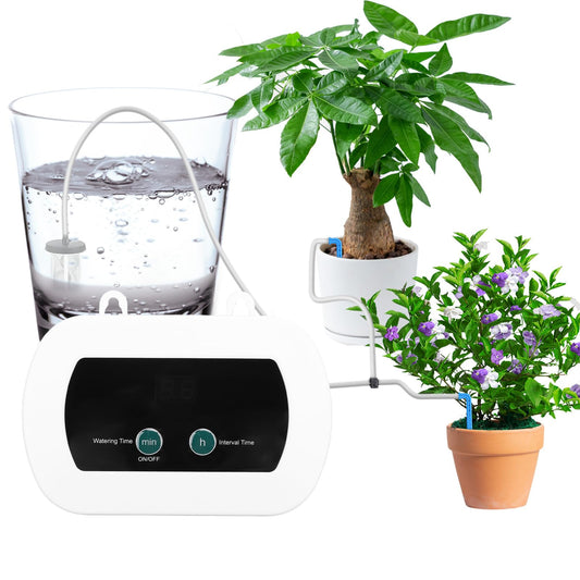 ZJchao Smart Drip Irrigation System Kit, Automatic Plant Waterer for 10 Potted Plants with 12 Tee Connectors 10 Drippers 1 Filter 10m Hose, 400ml min Flowrate IP65 LED Display (BSV-IC201)