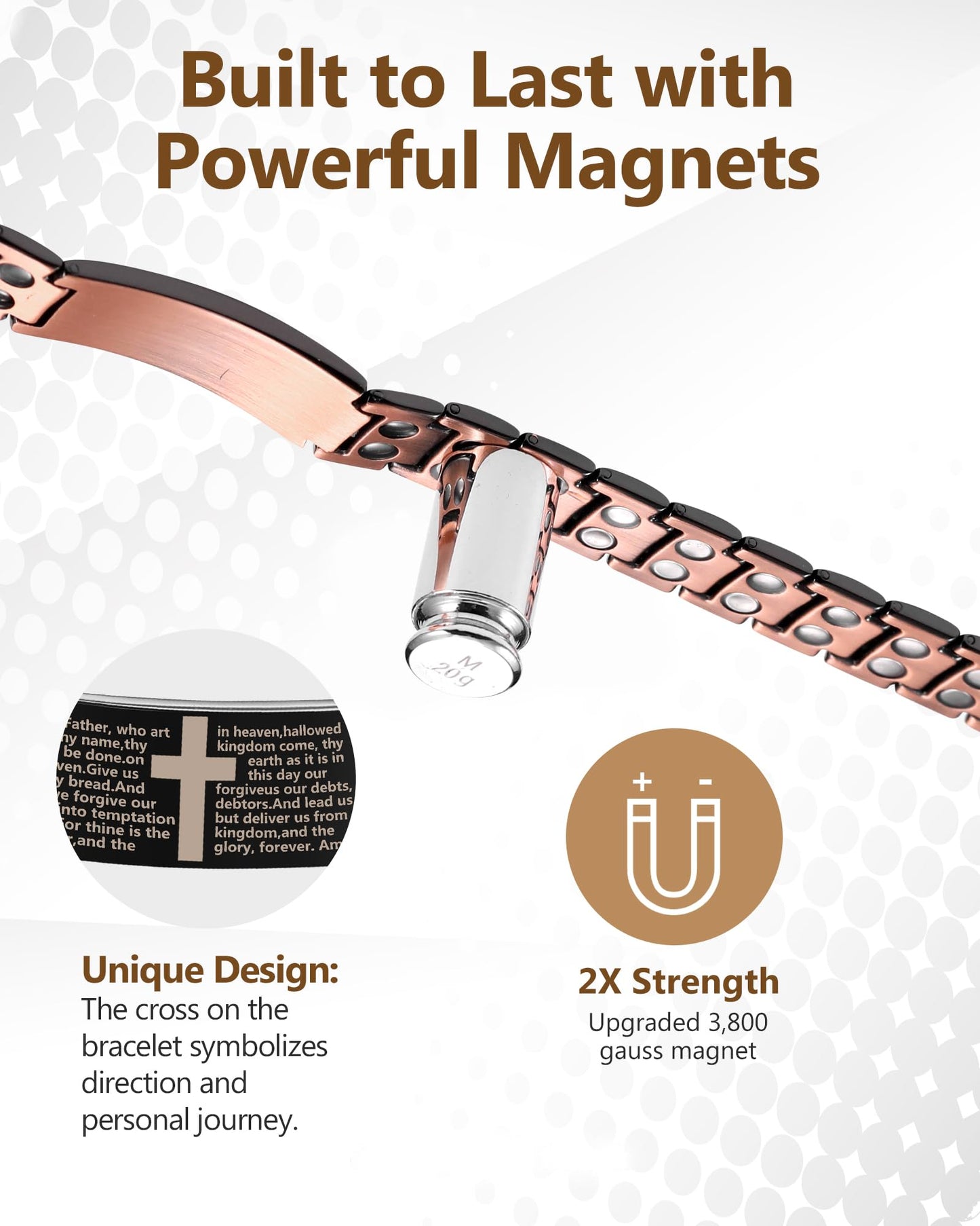 Feraco Copper Cross Bracelet for Men,99.99% Pure Copper Magnetic Therapy Bracelets with 46 Magnets（Black）