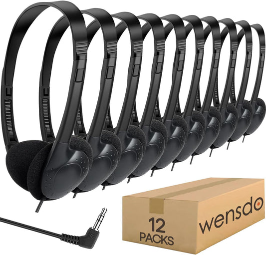 12 Pack Set (HY857,12 Kids Headphones Bulk for Classroom School Students, Durable Wholesale Class Headphones for Kids