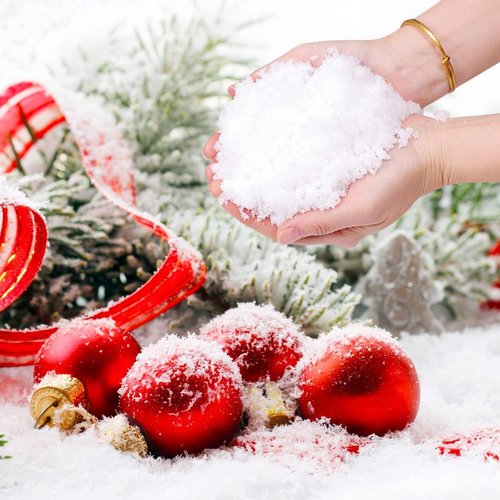 Hatisan 13 Ounces Fake Snow Decoration - Artificial Snow for Christmas & Holiday Crafts | Dry Plastic Snowflakes