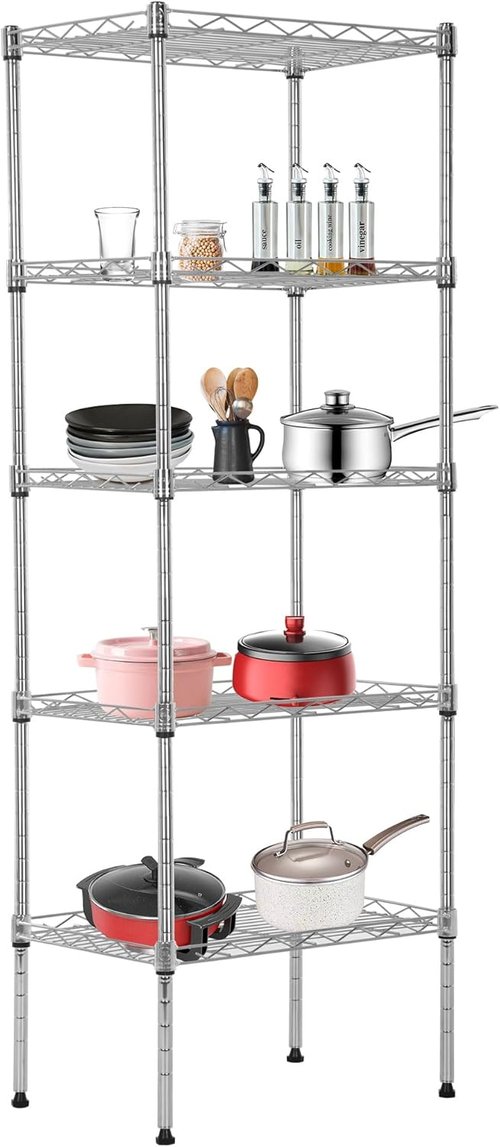 BestOffice 5-Tier Wire Storage Shelves - Heavy-Duty Chrome Shelving Unit | 17x12x48 | Adjustable Racks, No-Tool Assembly, Holds Up to 750 lbs | Perfect for Home & Garage Storage