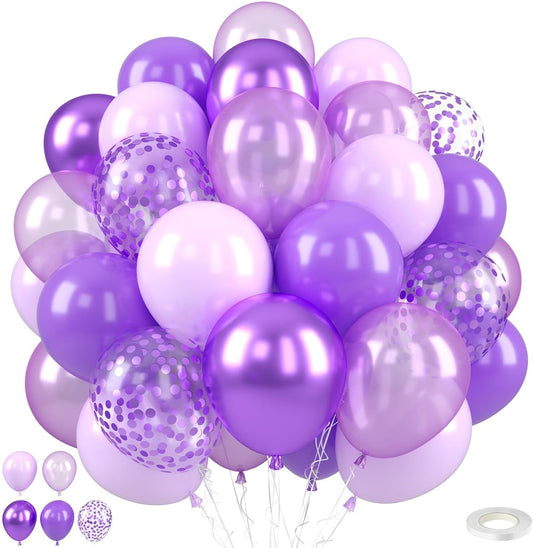 Skiennix 12-Inch Pearl Metallic Purple Balloons - 50PCS Macaron Light Purple Confetti for Parties & Celebrations