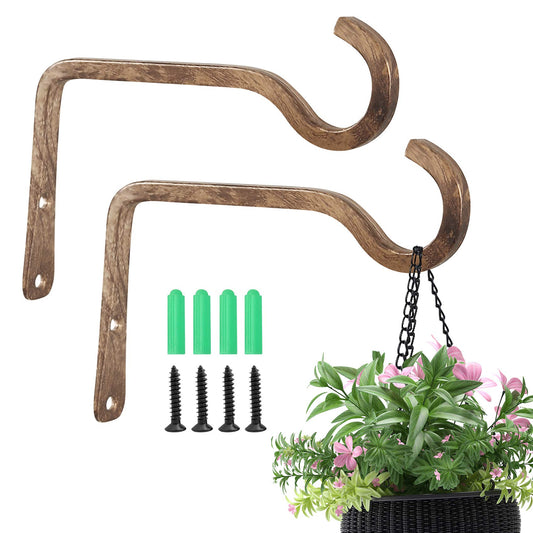 2 Pack 6 Inch Premium Decorative Metal Iron Wall Hook, Rustic Plant Hanger, Indoor Outdoor Gardening Bracket Hook, for Planters, Bird Feeders, Lanterns, Wind Chimes, by RIGHT+LEFT (Coffee)