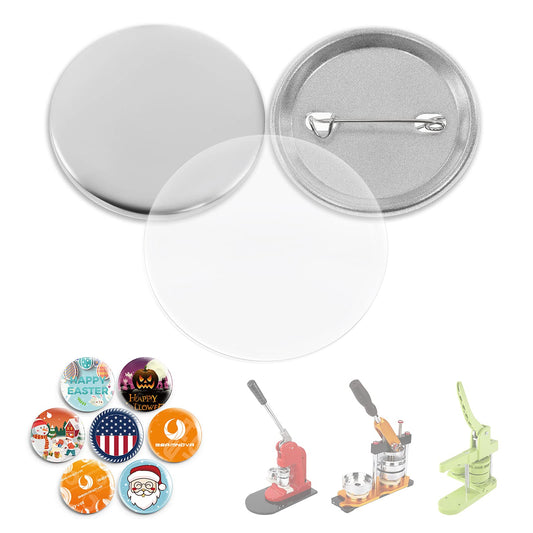 BEAMNOVA 100 Sets 44mm / 1.73 in (Approx. 1-3/4 inch) Metal Button Supplies Blanks, for Round Pin Maker Machine, Matte Metallic Back, Hand Press Badge Making Parts