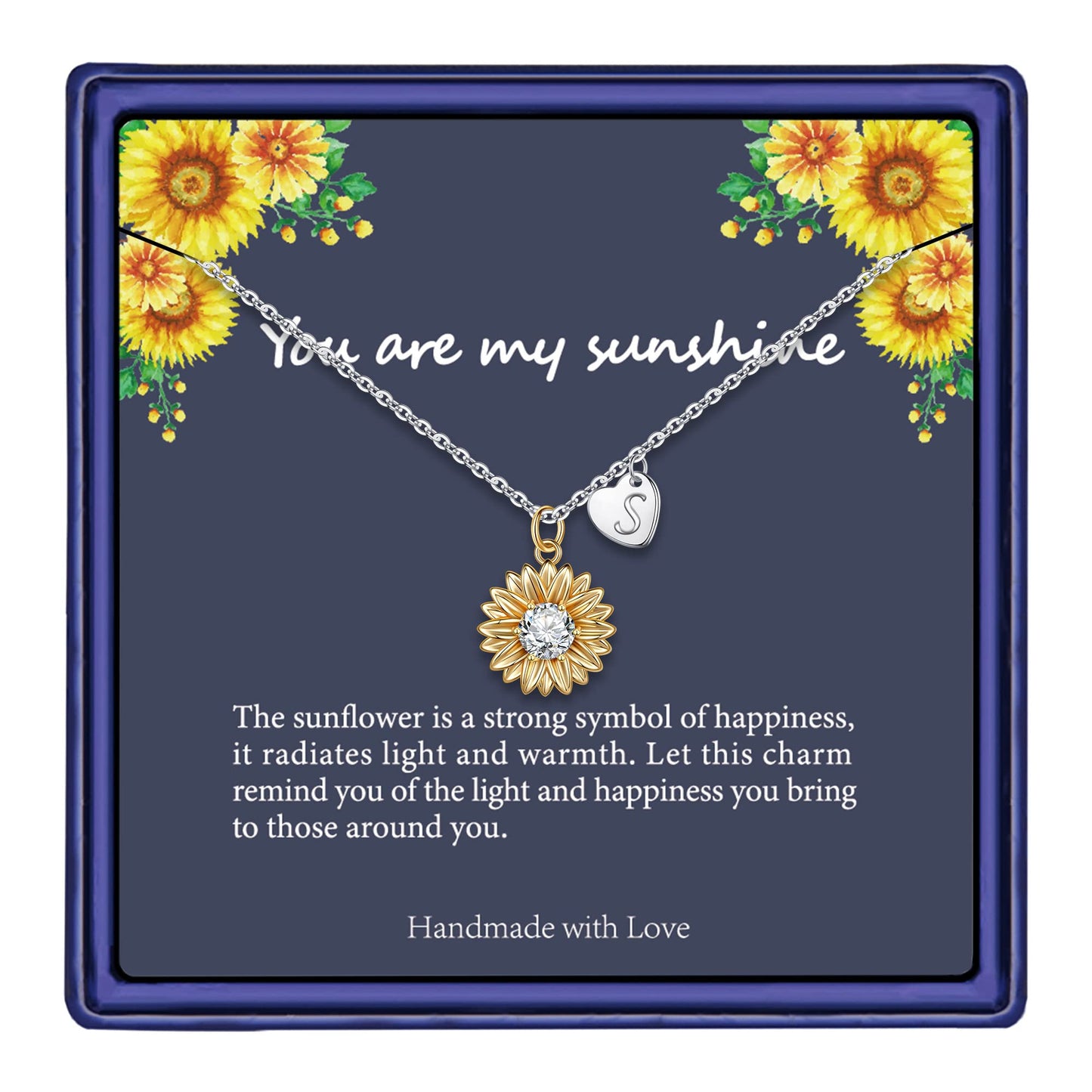 MONOZO Initial Sunflower Necklace for Women Trendy, 14k Gold Plated Sunflower Necklace Pendant CZ Heart Letter Initial Necklace You Are My Sunshine Gifts Sunflower Jewelry S