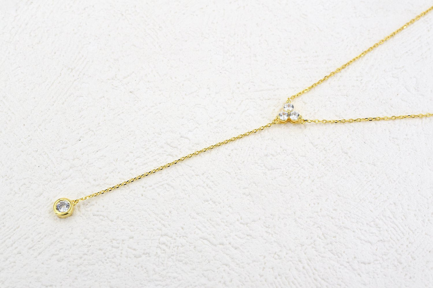 espere Womens Sterling Silver Dainty CZ Lariat Necklace Triple CZ Cluster Y-Shaped Necklace 18K Yellow Gold Plated