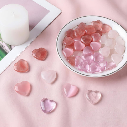 Joyfolk 120 Pcs Pink Heart Crystals Stones Bulk Inspirational Worry Love Healing 0.8 Inch Red Pink Rose Quartz Stones Gift Heart Rock Pocket Polished Gems Crystal Gemstones Decor Gift for Women