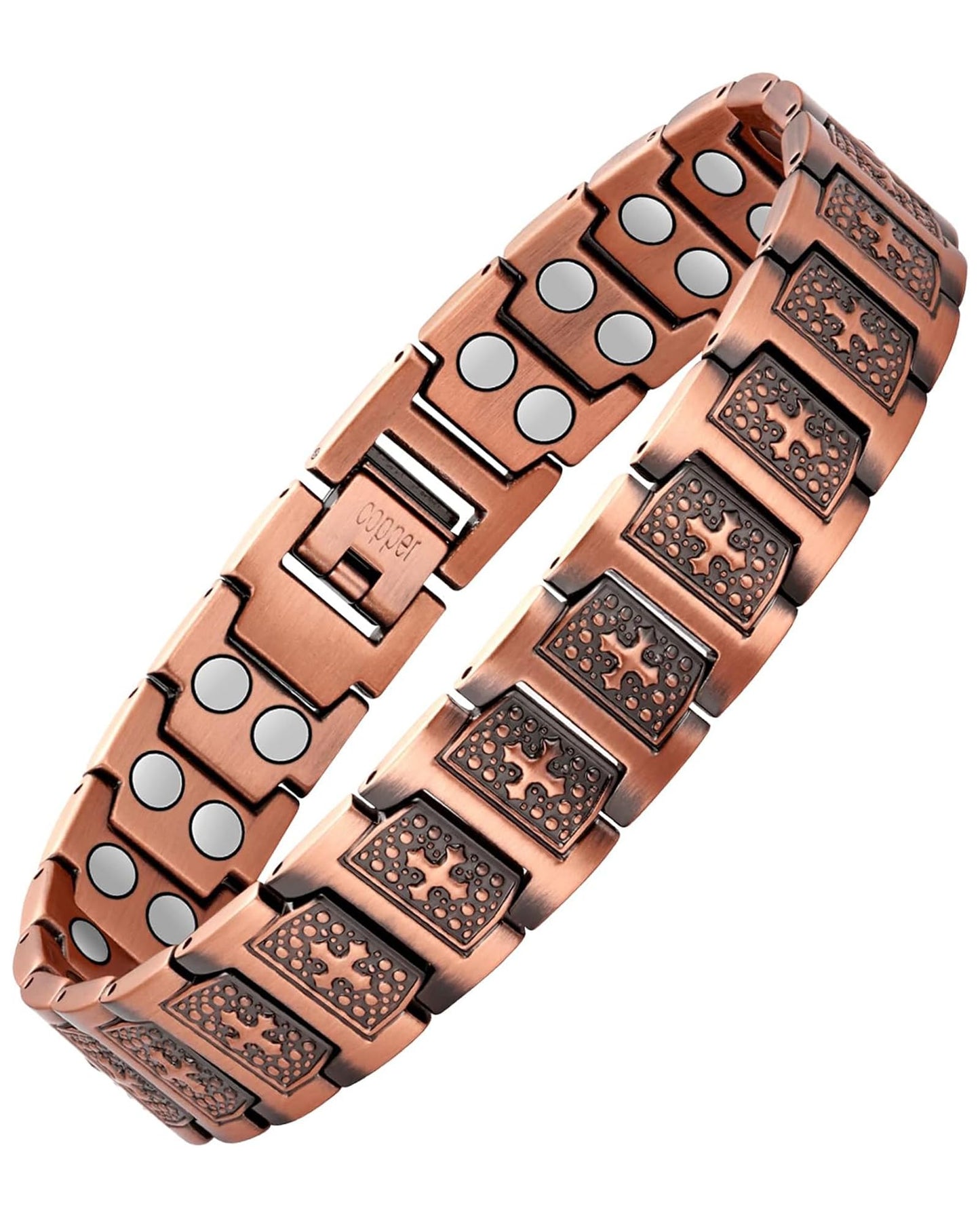 Feraco Copper Cross Bracelet for Men,Magnetic Therapy Cooper Christian Bracelets with 46 Magnets, Men's 99.99% Pure Copper Jewelry