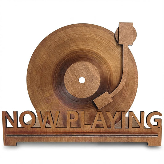 Now Playing Vinyl Record Holder for Record Player Stand | 3D Laser Rustic Vintage Now Spinning Vinyl Record Storage Stand Display | Wooden Sleeves for Music Albums