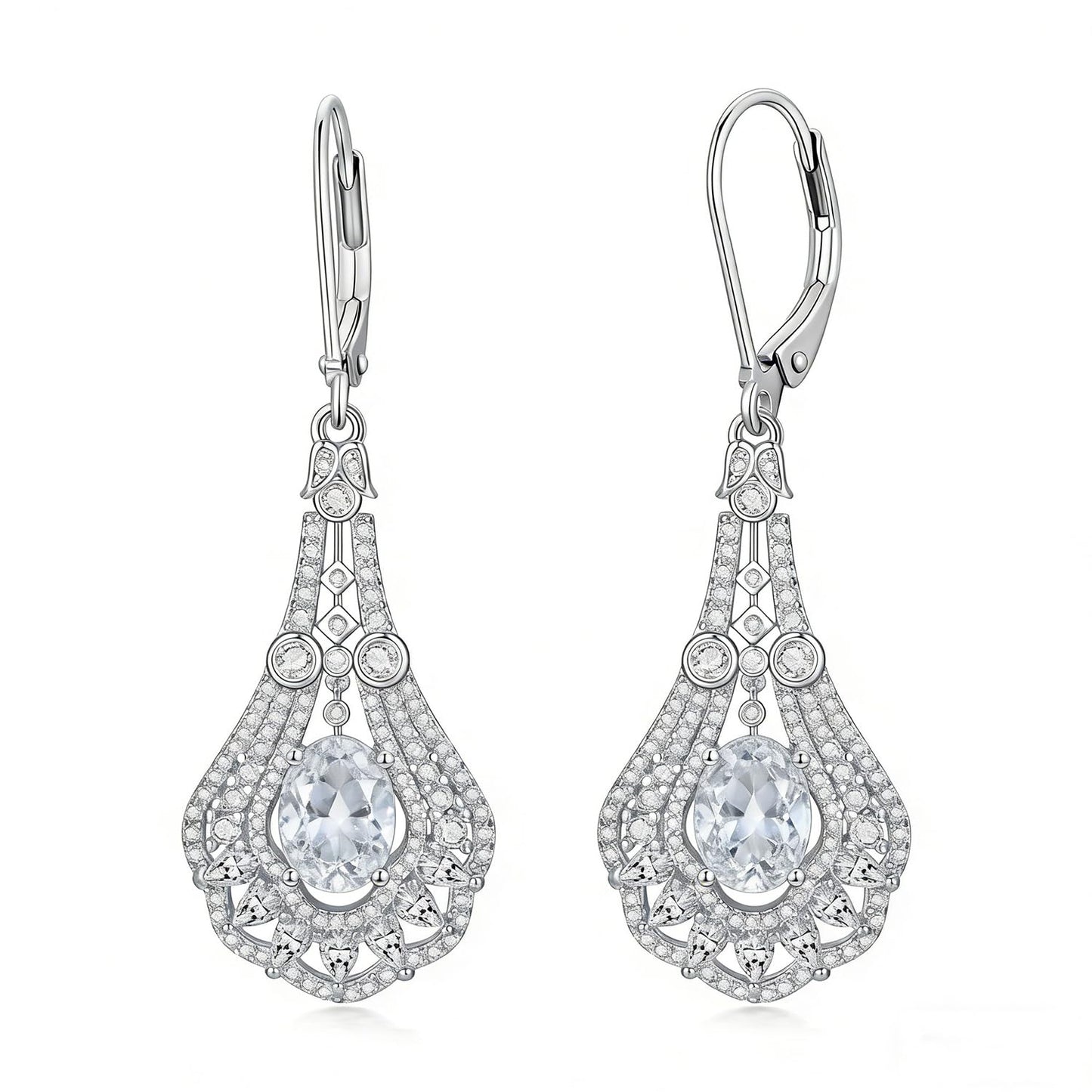 Lvoryance 1.5CT Genuine White Crystal Earrings 925 Sterling Silver 6mm * 8mm Oval Cut April Birthstone Drop Earrings for Women