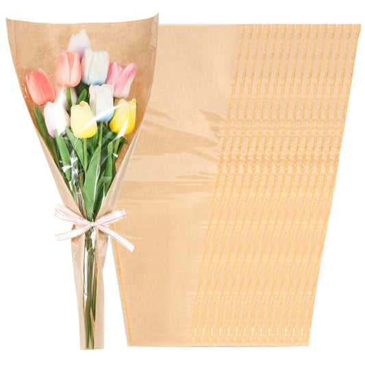 100Pcs Flower Bags for Bouquets Kraft Paper Flower Bouquet Bags for Floral Wrapping Flower Sleeves for Bouquets Florist Supplies Wrapping Paper for Birthday Wedding Valentines Day, 17.7x9.4x3.5 Inch