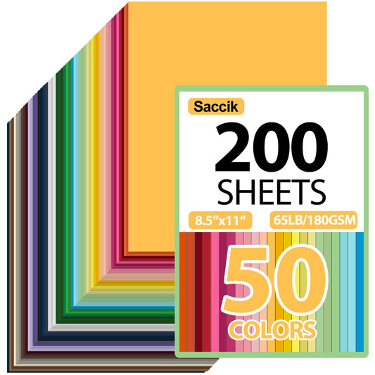200-Sheets Colored Cardstock for Crafts: 50 Assorted Colors, 8.5" x 11", 65lb/180gsm, Colored Paper for DIY Crafts, Card Making, for cri·cut Cutting, Kids School Supplies