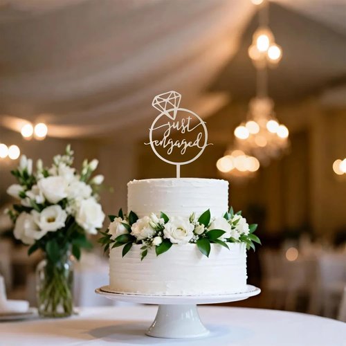 Just Engaged Cake Topper - Elegant Mirror Wood Sign for Engagement Party & Wedding Decor