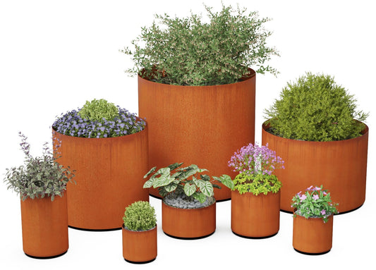 Build Your Own Corten Steel Planter – Choose Size, Bottom, Drainage | 12" to 48" Diameter | Custom Round Corten Steel Planter | Made in USA | Fully Assembled