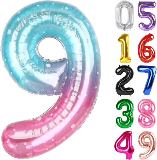 Starry Sky 40-Inch Number 9 Balloon - Giant 9th Birthday Party Decoration | Foil Balloon for Kids