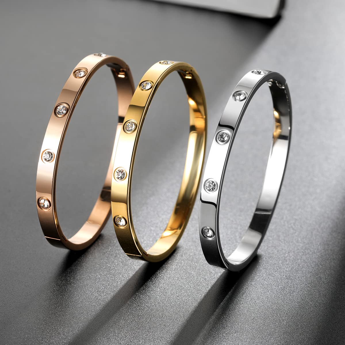 RIMRIVA Silver Bracelets for Women Dainty Silver Bracelet Love Gifts Friendship Bangle Bracelets Trendy Crystal Jewelry Graduation Her Birthday Mom Wife Girlfriend Anniversary Wedding
