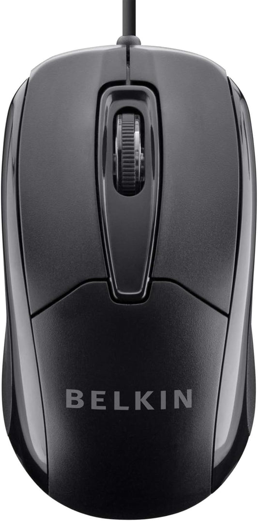 Belkin 3-Button 5-Foot Wired USB Optical Mouse with Cord, Compatible with PCs, Macs, Desktops and Laptops