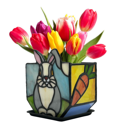 Entlityful Handcrafted Stained Glass Rabbit Planter,Plant Pots Indoor with Drainage, Succulent Flower Pots,Plant Gifts,4.6x3x5.15 in