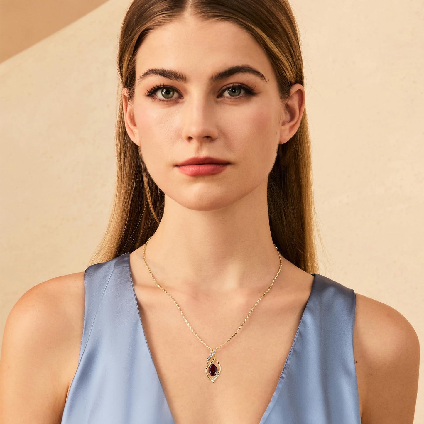 FANCIME 14K Gold Plated January Birthstone Necklace for Women Garnet Teardrop Necklace Sterling Silver Infinity Love Birthday Gifts for Women, 16"+2" Inches
