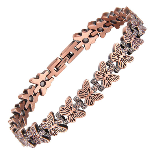 BioMag 99.99% Copper Bracelets for Women, Magnetic Bracelets with 3500 Gauss Neodymium Magnets with Adjustable Sizing Tool & Jewelry Box (Copper-Butterfly)
