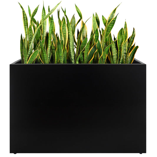 TISUWING Metal Planter Box, No Installation Galvanized Steel Folding Rectangular Planter with Drainage Holes, 35.5"x 10"x 28" Black Outdoor Planter for Porch/Patio/Garden