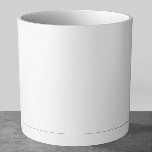FaithLand 12-Inch Large Modern Cylinder Planter, Thick-Walled Plastic Plant Pot with Drainage Holes and Detachable Saucer, Matte White, Ideal for Indoor & Outdoor Plants Flowers