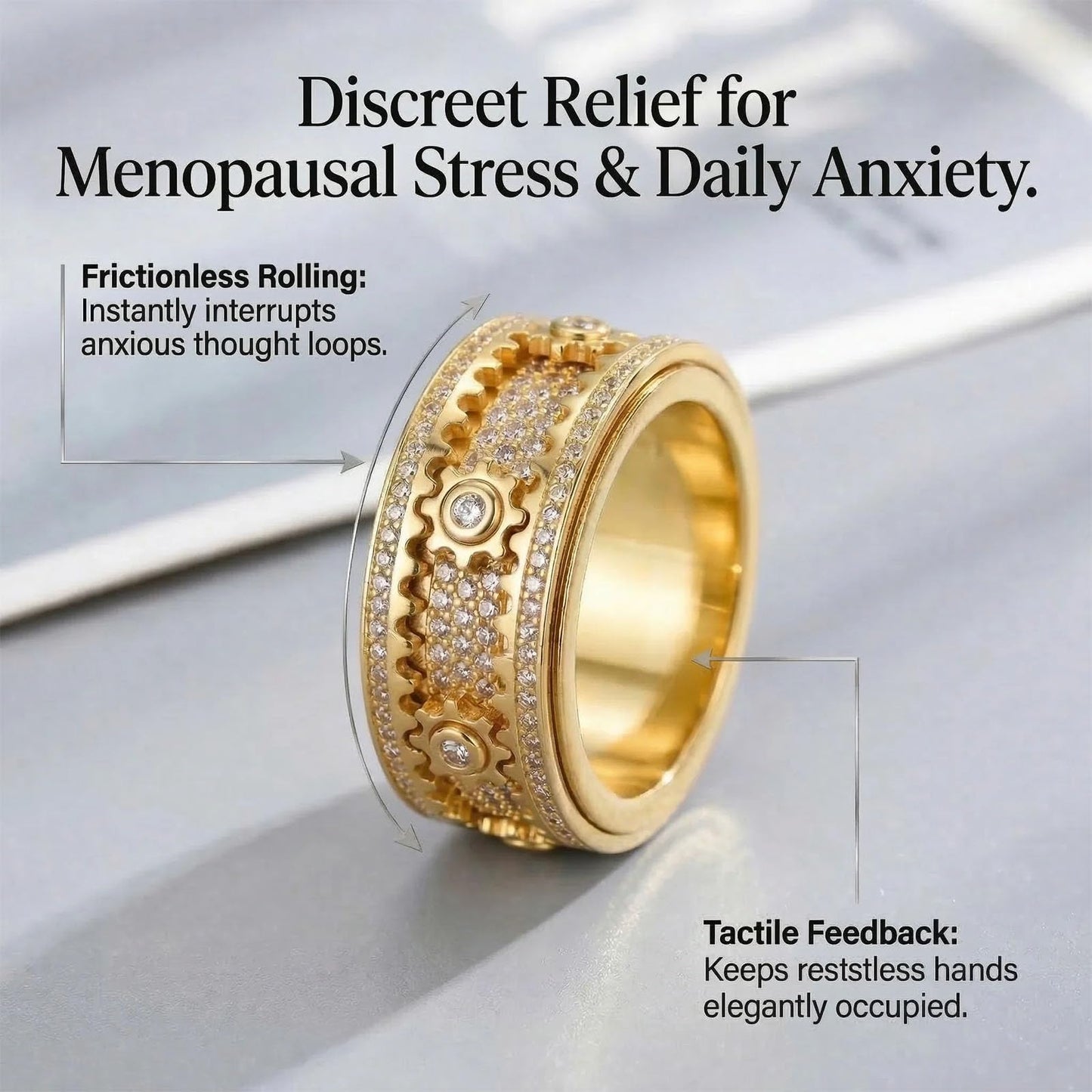 Xarewx Mindfulness Rings for Women, Fidget Ring, Adjustable Anti-Anxiety Fidget Rings, Menopause and Stress Ring, Calm & Everyday Wear (3pcs, 8)