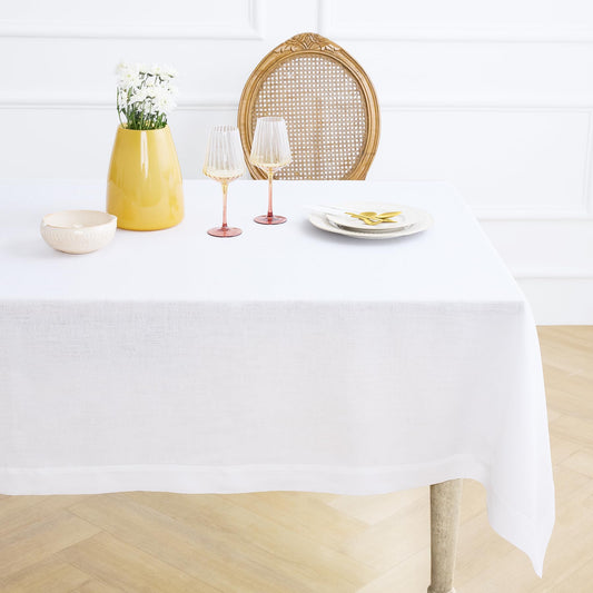 Solino Home Linen White Square Tablecloth 52 x 52 Inch - 100% Pure Linen Table Throw - Fete, Machine Washable Table Cloth for Mothers Day, Spring, Summer, Memorial Day