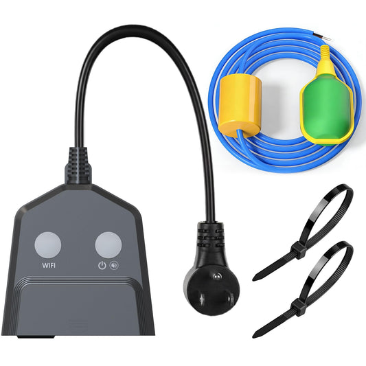 MOKYDUO Smart Plug Sump Pump Alarm, WiFi High/Low Water Level Sensor with Auto Pump Control, 110dB Siren + App Alert, Battery Backup, IP65 Waterproof for Basement, Septic Tank, Pool