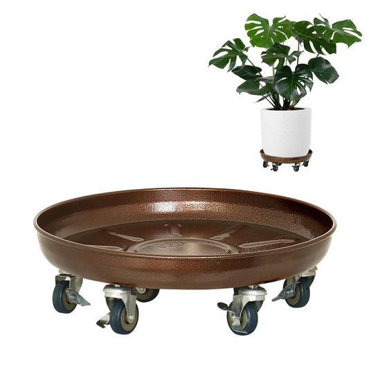 Plant Stand Rolling Plant Caddy With Wheels, 17 inch Plant Saucer With 360° Lockable Wheels, 440 LB Capacity Metal Rolling Plant Cart for Heavy Duty Planter, Rustproof Plant Dolly for Outdoor/Indoor