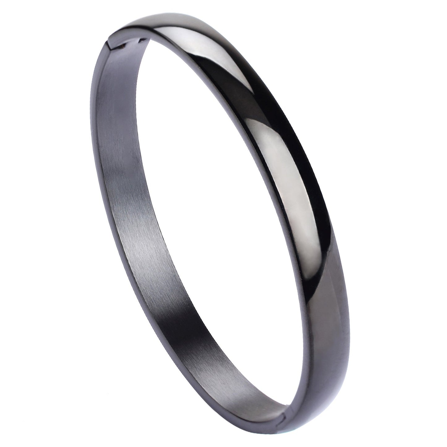 MILAKOO Womens Stainless Steel Bracelet 8MM Black Plain Polished Finish Oval Bangle 7.1”