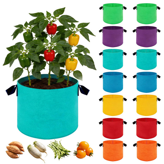 Adboros 14 Pack Plant Grow Bags - Mixed 7 Colors with Reinforced Handles, Ideal for Garden and Outdoor Planting Potato Tomato Flower and Vegetables (10, Gallons)