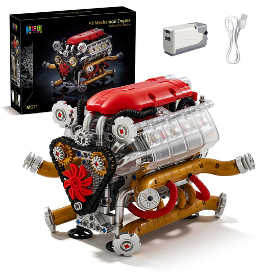 V12 Engine Model Kit that Runs, Build Your Own Visible Car Motor Building Set, 12-Cylinder with Rechargeable Motor, STEM Physical Science Experiment Toy for Adults & Teens Boys Age 10-14 (606 PCS)