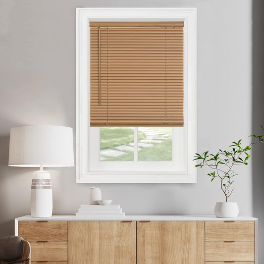 Achim Home Decor Cordless Mini Blinds - Light Filtering, Woodtone, 48" W x 64" L, 1" Slats