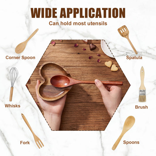 Baderke 1 Pcs 4.9 Inch Heart Shaped Spoon Rest Acacia Wooden Spoon Rest Holder for Kitchen Counter Stove Top Utensils Gifts Women Mom Mother's Day