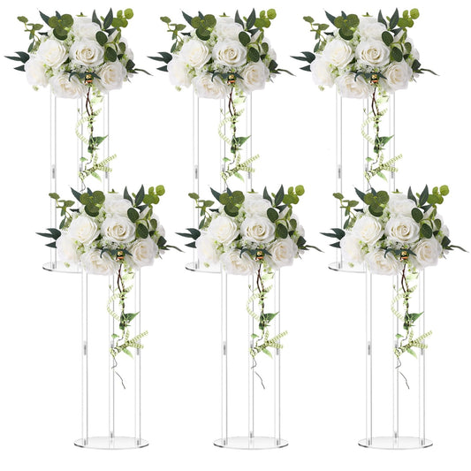 Teenyyou 6 Pcs 20 Inch Tall Acrylic Vase Wedding Centerpieces Clear Flower Stand Acrylic Centerpiece Stand Floral Vase Elegant Display Holder for Wedding Birthday Party Table Decorations