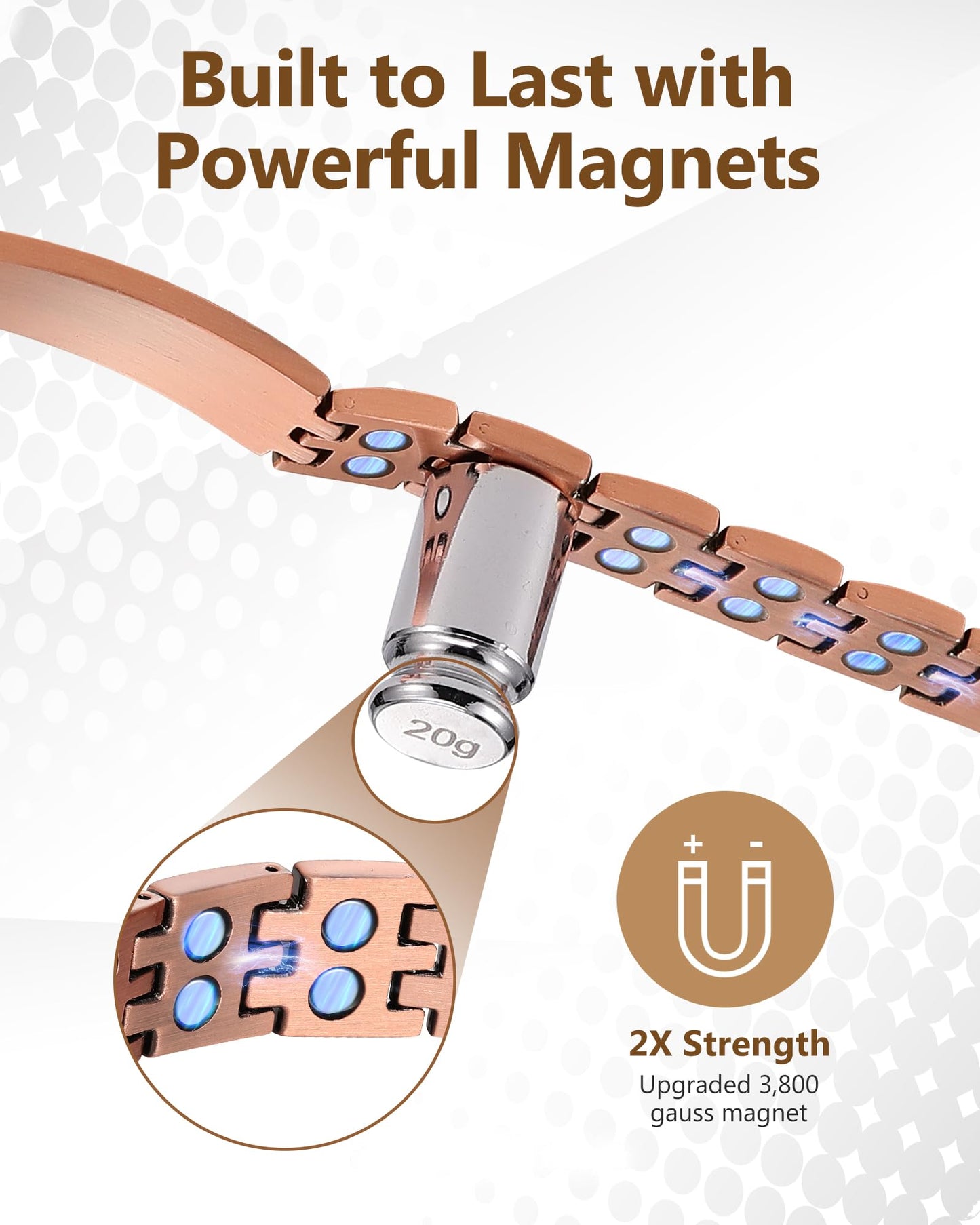 Feraco 2X Strength Magnetic Therapy Bracelets for Men Copper Bracelet with 3800 Gauss Neodymium Magnets