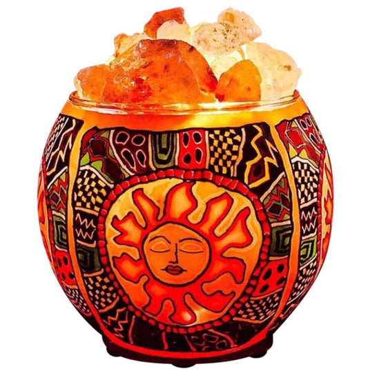 Himalayan CrystalLitez Himalayan Salt Lamp with UL Listed Dimmer Cord, Original Salt Crystals in A Handcrafted Artisan Bowl, Aromatherapy Salt Lamp (Ethnic Tribal Sun)