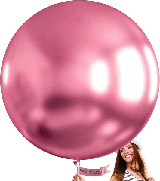 PartyWoo 36-Inch Metallic Pink Balloons - Jumbo Latex Balloons for Birthday & Wedding Decor | 4 Pcs