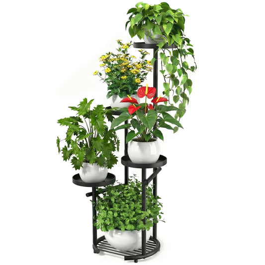 TOSKING 5-Tier Tall Plant Stand Indoor & Outdoor, Anti-Tip Round Base for Pots, Child and Pet Friendly, Heavy Duty Corner Shelf for Multiple Plants, Space-Saving Design for Living Room Balcony Garden (Black, 38in)