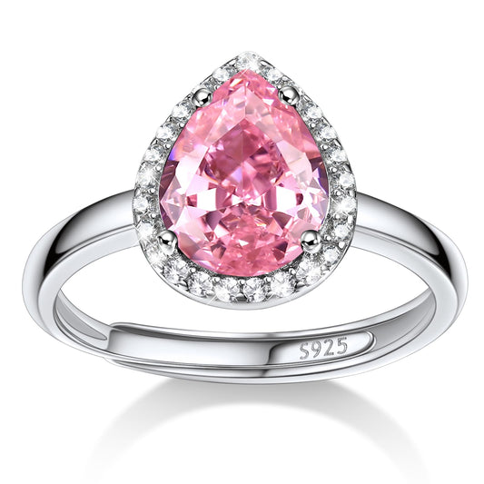 Bestyle Infinity Love Teardrop October Pink Tourmaline Gemstone Rings with Sparkling Cubic Zirconia, Brilliant Love Teardrop Diamond Halo Rings Statement Jewelry for Women