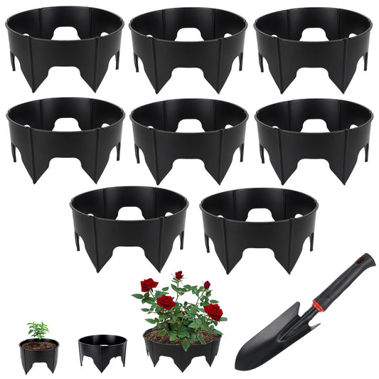 24PCS Planting Grow Rings with Shovel, Diameter Range 8.3-15.7in Adjustable Round Plant Support Garden Circle Ring for Watering Planting Edging Border Ring for Vegetables (24, Black)