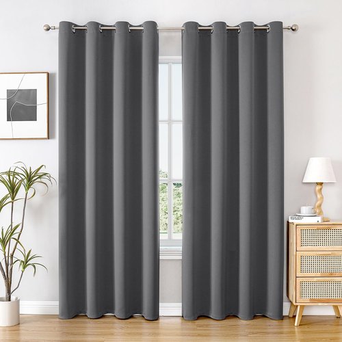 ChrisDowa Blackout Curtains - 120-Inch Long Thermal Insulated Grommet Panels for Bedroom & Living Room (Grey, 2 Panels)