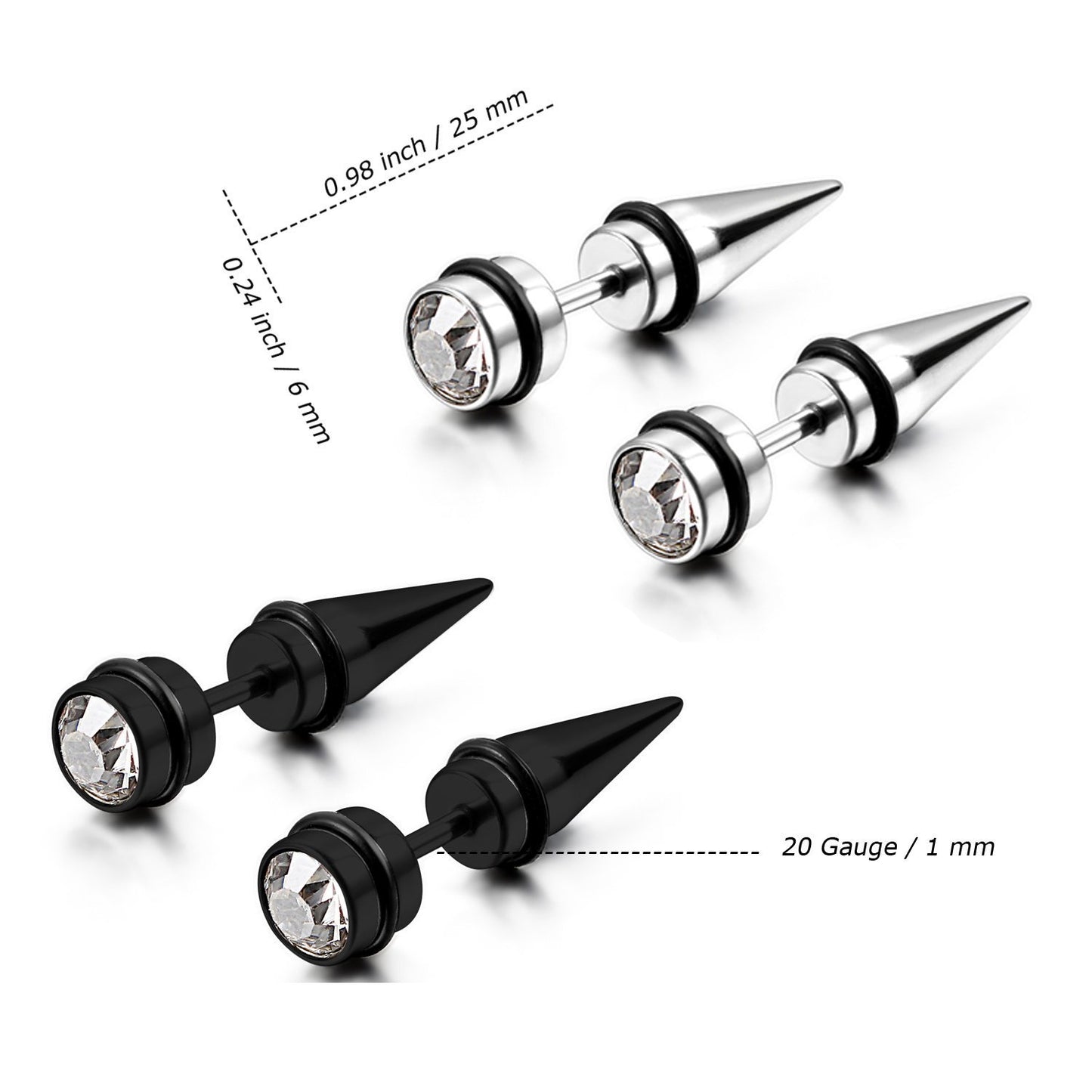 Aroncent 12PCS Men's Stainless Steel Fake Gauges Tunnel Cheater Piercing Jewelry Stud Earrings Set