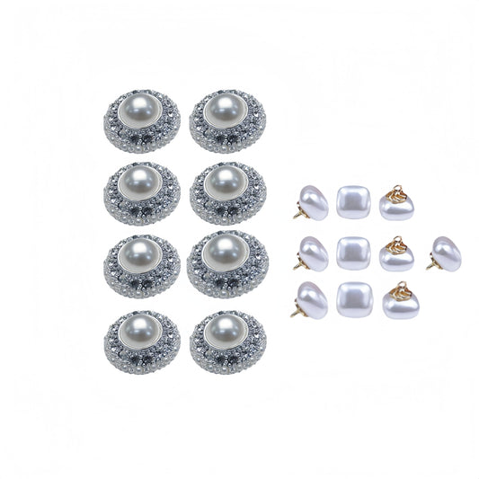 18 PCS Vintage Pearl&Diamond Buttons with Metal Shank for Clothing Design DIY Clothing Crafts Wedding Bridal Old Clothing Renovation
