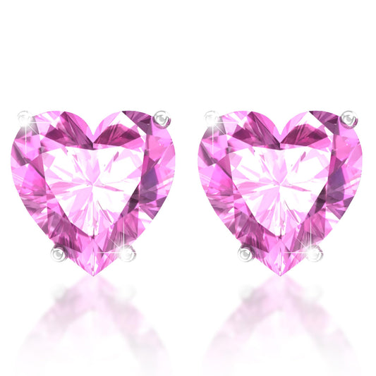 Belinda Jewelz - Heart Stud Earrings, 5mm Cubic Zirconia Heart Earrings with Prong Setting, 925 Sterling Silver Earrings Studs, Pink Topaz Stud Earrings for Women