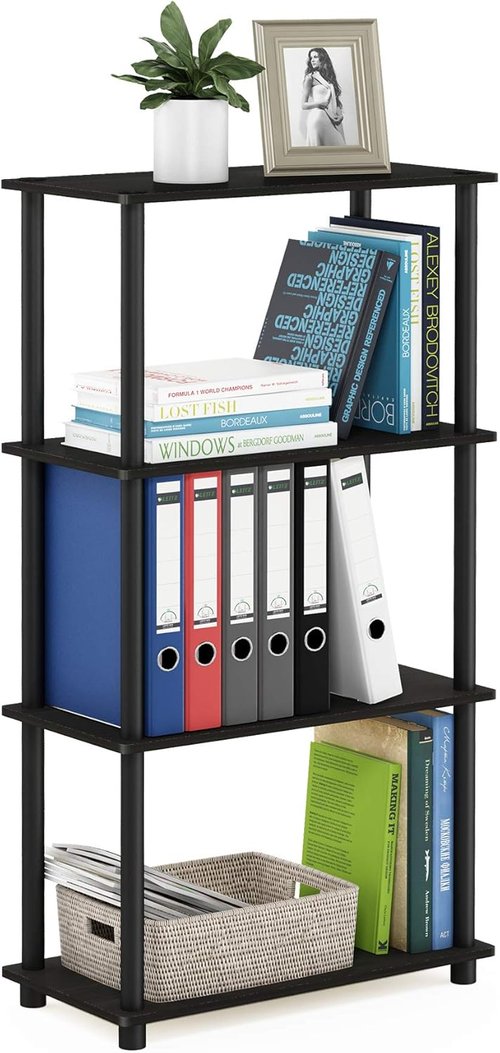 Furinno Turn-N-Tube 4-Tier Multipurpose Shelf Display Rack - Espresso & Black Finish