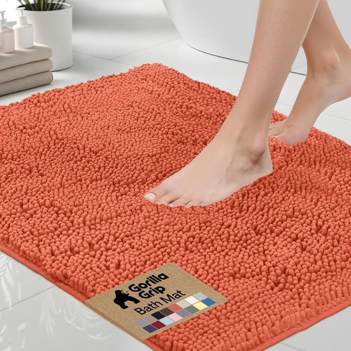 GORILLA GRIP Bath Rug Mat - Thick Soft Absorbent Chenille | Quick-Dry Microfiber 36x24 Coral