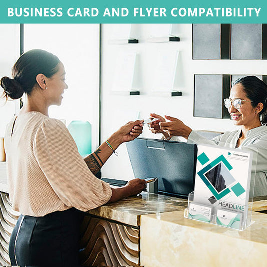 2 Pack Acrylic Brochure Holder 8.5 x 11 Inch with Business Card Holder, Clear Acrylic Brochure Holders Plastic Flyer Display Stand for Magazine, Pamphlet, Booklets, Menu, Journals, Literature